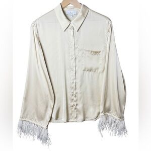 L’Academie Women’s The Michelle Ivory Blouse with Feather Cuffs size S